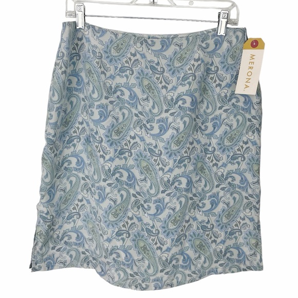 Vintage Merona Silk Skirt NWT Size 14 Boardroom Siren Light Blue Gray Paisley - Picture 1 of 9